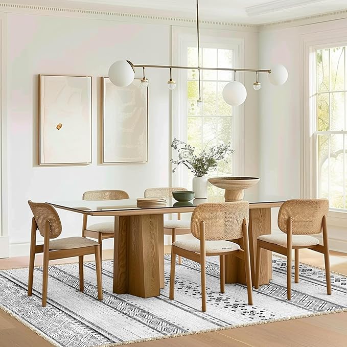 BESTSWEETIE 5x7 Area Rugs for Living Room Washable Moroccan Farmhouse Neutral Geometric Low Pile Non-Slip Soft Print Pattern Rug for Bedroom Kitchen Dining Room Entryway Grey/Black/Navy