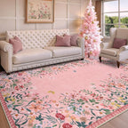 Wonnitar Washable 4x6 Rug, Pink Rugs for Girls Bedroom, Soft Non-Slip Nursery Area Rug, Floral Rugs Kids Room Low Pile Throw Carpet for Dorm Decor (Pink,4'x6')