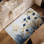 Blue Gray Flower Area Rug for Living Room, Non-Slip Backing Low Pile Modern Abstract Rug for Indoor Use, 3x5 Washable Carpet