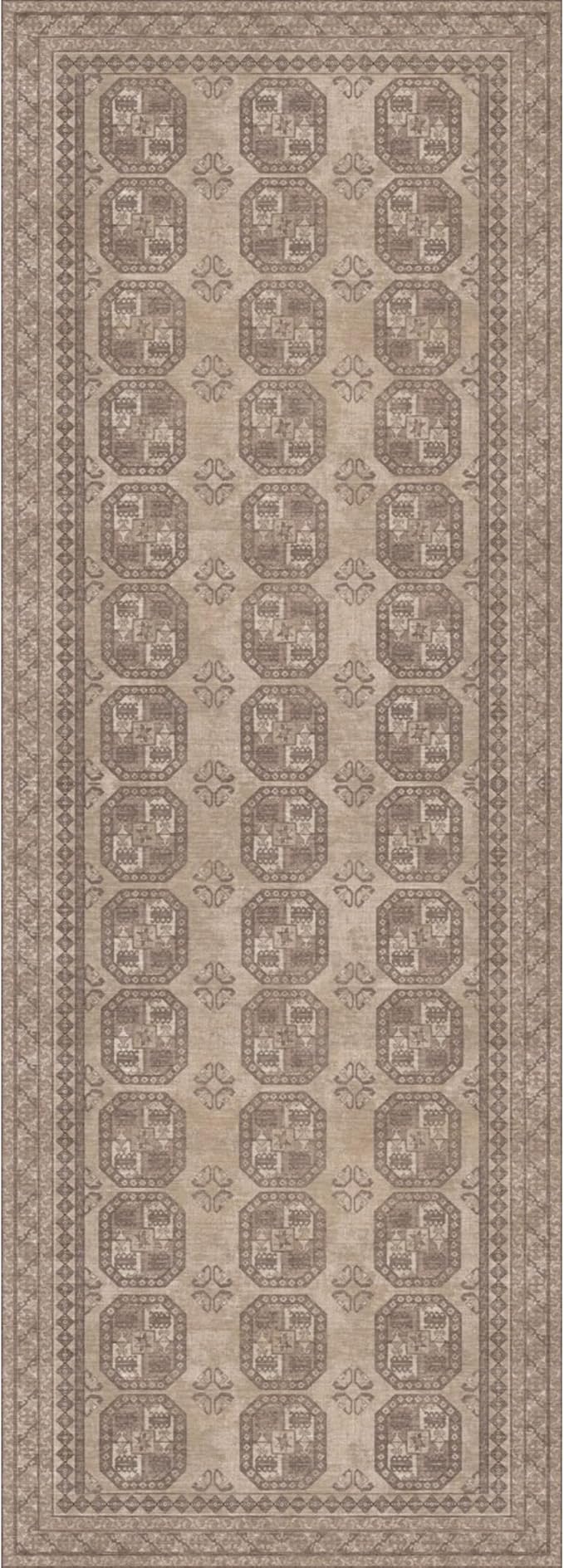 Kuden 2'6"x12 Runner Rug, Machine Washable Area Rug with Non-Slip Backing, Vintage Style, Soft, Easy Clean, Low Pile Rug for Hallway, Entryway, Kitchen, Bedroom