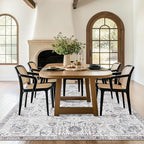 jinchan Kalen Area Rug 8x10 Washable Living Room Rug Vintage Indoor Large Floor Cover Retro Accent Mat Distressed Gray Floral Country Boho Non Slip Thin Carpet for Bedroom Dining Room Office Grey