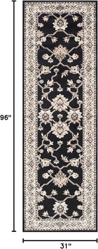 Superior Elegant Kingfield Collection Area Rug, 8mm Pile Height with Jute Backing, Classic Bordered Rug Design, Anti-Static, Water-Repellent Rugs - Black, 2'7" x 8' Runner