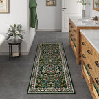 Runner Rug Washable Kitchen Runner 2'6''x8' Rug for Entryway Indoor Floral Non-Slip Soft Carpet for Hallways, Kitchen, Laundry, Bedroom, Bathroom (Emerald Green)