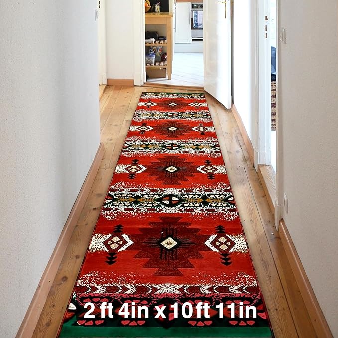 YHSF South West Native American Area Rug C318 (Red, 2 Feet 4 Inches x 10 Feet 11 Inches)