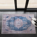 GLN Rugs Traditional Collection - Machine Washable Area Rug, Traditional Washable, Non Slip, Low Pile Chenille Rug, Living Room, Bedroom, Kitchen Rug (2' x 3' Cream/Navy)