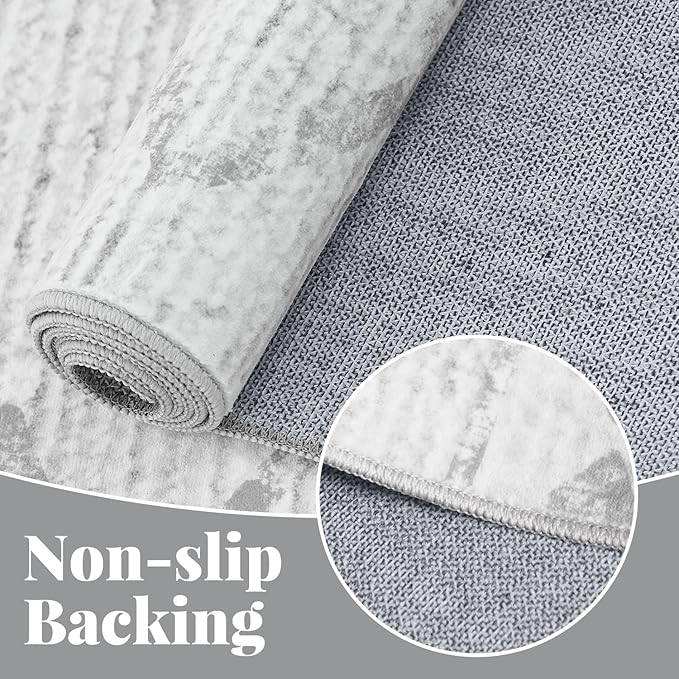jinchan Hallway Runner Rug 3x8 - Moroccan Kitchen Machine Washable Runner Rug Modern Geometric Soft Faux Wool Ultra-Thin Low-Pile Non-Slip Carpet for Laundry Room Bedroom Farmhouse (3x8ft, Grey)