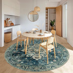 Area Rugs 7ft Washable Non-Slip, Floral Vintage Distress Print Pattern Medallion Carpet for Living Room Bedroom Dining Room, Dark Blue Vintage