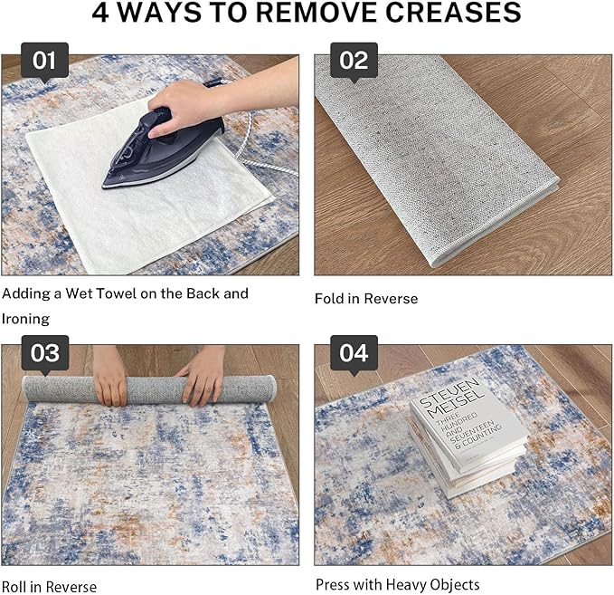 Modern Abstract Small Area Rug Indoor, Grey Blue Orange Multi 3x5 Washable Rug Non-Slip Soft Entryway Rug Kitchen Mats Thin Print Faux Wool Floor Carpet Colorful Throw Rugs for Entrance Bedroom