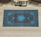 Ambesonne Sun and Moon Decorative Rug, Bohemian Artwork Design of Crescent Solar Ornament Esoteric Stars Ornaments, Quality Carpet for Bedroom Dorm and Living Room, 2' x 5', Sky Blue