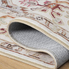 Washable Area Rugs 5x7, Beige Vintage Rugs-Low Pile Carpet, Non-Slip Distressed Printed Patterns Rugs for Bedroom, Living Room, Dining Room, Beige