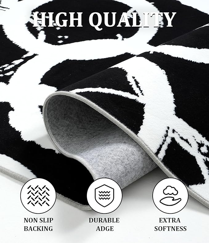 YIHOUSE Black Modern Geometric Area Rug 8x10, Black and White Rug with Abstract Circles,Non-Shedding Washable Rugs for Bedroom, Home Office and Living Room