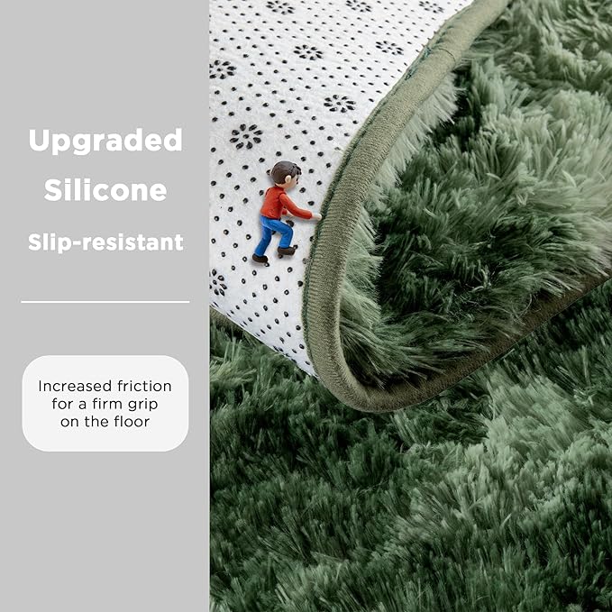 Andency Soft Area Rugs for Living Room Bedroom, 4x6 Fluffy Shaggy Bedside Rug, Non-Slip Large Shag Fuzzy Plush Carpets for Bedroom Kids Dorm Nursery Home Decor Aesthetic, Tie-Dyed Army Green