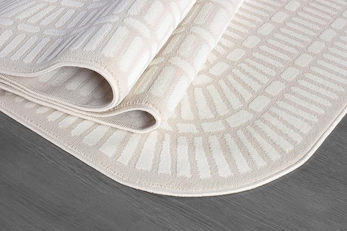 Beverly Rug Modern Geometric Area Rug 4x6 Low-High Pile Durable Soft Abstract Grid Indoor Rugs for Living Dining Room Office Stain Resistant Non Shedding Casual Indoor Carpet Beige White 4 x 6