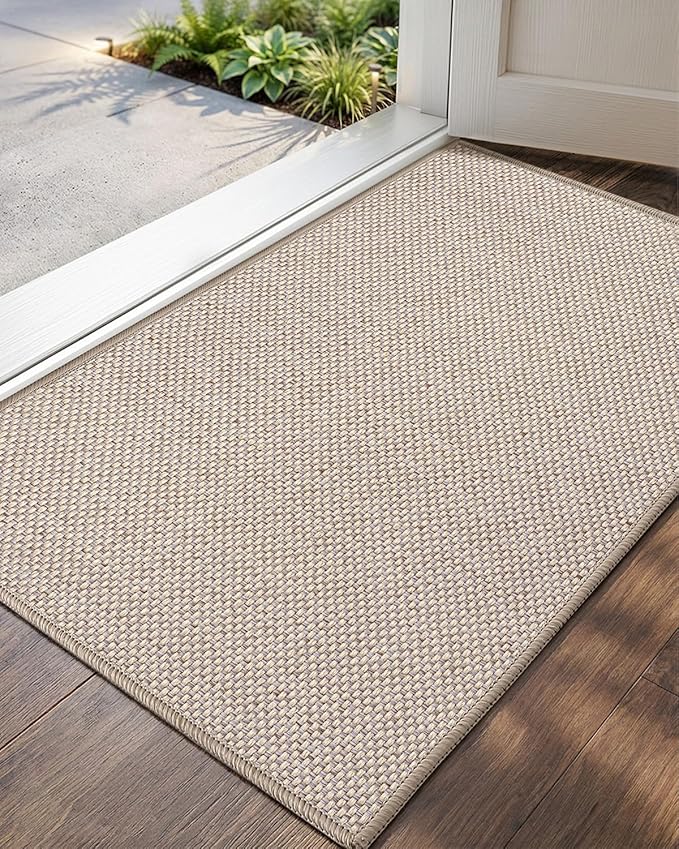 Color&Geometry Ultra-Thin Indoor Door Mat, 27"x59" Low-Profile Non-Slip Entryway Rug with Modern Geometric Texture, Washable Doormat for Entrance, Front Doors, Khaki (Rolled-up NO Creases)
