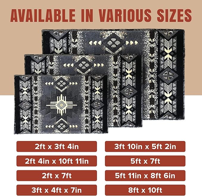 YHSF South West Native American Area Rug C318 - Easy Clean, Thick, Soft, Durable Native Tribal American Indian Inspired Rug for Bedroom/Living Room and More - Grey, 3 Feet 10 Inches x 5 Feet 2 Inches