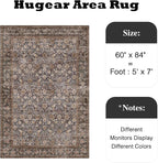 Hugear 5x7 Machine Washable Rugs Tradition Brown Hallway Area Rug Indoor Accent Rug Floral Low Pile Carpet Soft Throw Aesthetic Rug Bedroom Living Room Office Dining Room Kitchen Laundry Room Non Slip