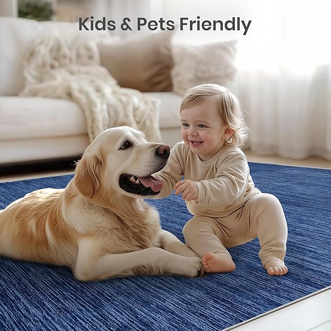 Valenrug Washable Rugs 6x9 - Non Slip 6x9 Area Rugs for Living Room, Stain Resistant Area Rugs for Bedroom, Foldable Machine Washable Area Rug(6'x9', Navy)