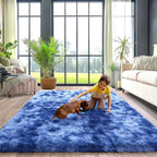 Plush Rugs for Living Room, Soft Shaggy Carpets for Living Room, Upgrade Anti-Skid Fuzzy Rugs for Kids' Room, Perfect Decor for Modern Home Tie Dye Blue 5x7 Feet