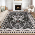 Luxury 5' x 7' Black Washable Area Rugs, Boho Low Pile Easy Clean Non-Slip Rug, Floral Medallion Pattern Vintage Rugs for Living Room, Dinning Room, Office, Bedroom, Bathroom, Laundry Room, Farmhouse