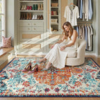 Lahome Orange 6x9 Area Rugs Boho Washable Area Rug for Bedroom,Large Area Rugs for Living Room Dining Room,Bohemian Vintage Non Slip Low Pile Indoor Accent Carpet for Home Office(6x9ft,Orange)