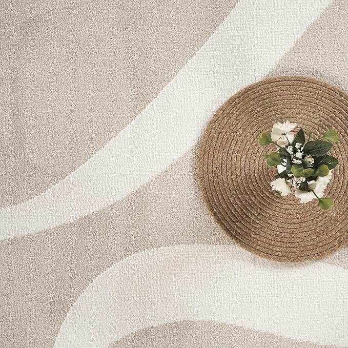 Abani Deco Collection Area Rug - Beige Modern Abstract Ribbon Design - 8' x 10' - for Living Room, Bedroom & Office