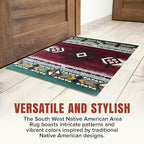 YHSF South West Native American Area Rug C318 - Easy Clean, Thick, Soft, Durable Native Tribal American Indian Inspired Rug for Bedroom/Living Room and More - Burgundy, 2 ft 4 in x 10 ft 11 in
