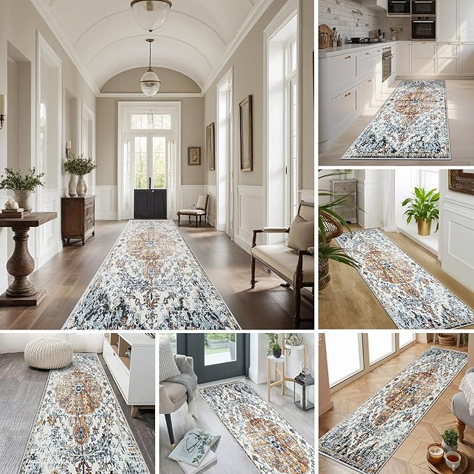 Kitchen Runner Rug 2x8 Washable Runner Rug Vintage Entryway Hallway Runner Rugs with Non Slip Rubber Backing Distressed Area Rug Runners Carpet for Farmhouse, Living Room, Bedroom, Laundry