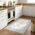 SOULFUL Medium Pile 2x3 Entryway Rug - Soft Foot Feel Small Area Rug - Light Taupe Boho Floral - Washable Non-Slip - Perfect for Hallway Kitchen Bedroom Bathroom Indoor Entrance