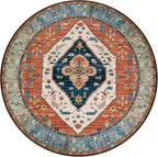 Lahome Boho Washable 5Ft Round Area Rug, Non-Slip Throw Untra-Thin Round Carpet, Oriental Vintage Distressed Circle Rug for Dining Living Room Bedroom Kitchen Office, 5x5/Rust