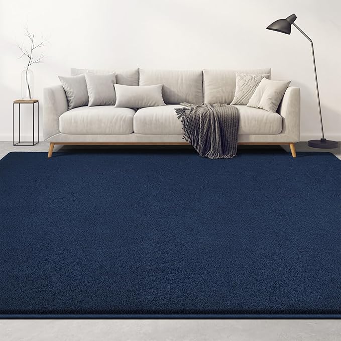 Large Area Rugs for Living Room Bedroom, 4x6 Feet Navy Blue Rug, Minimalist Modern Shag Rug, Soft Thick Memory Foam Indoor Carpet, Non-Slip Washable Rug for Boys Girls Dorm Nursery Room Home Decor