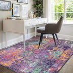 Washable Area Rugs 8'x10' Non-Slip Modern Abstract Soft for Living Room Entryway Bedroom Nursery, Print Pattern, Purple Orange Blue Green Rust Red Colorful