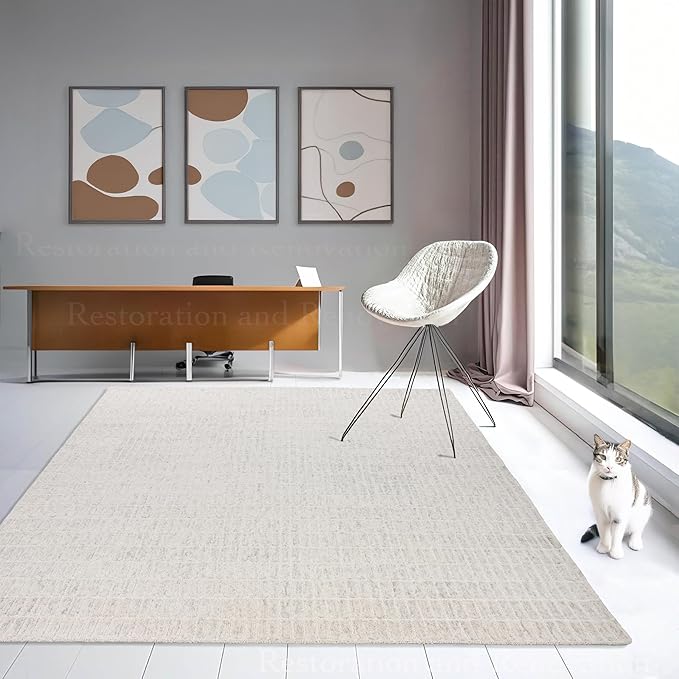 Hand-Tufted 100% Wool Area Rug – Unique Modern Geometric Grid Pattern, Soft Plush Textured Carpet for Living Room, Bedroom, Dining Room & Entryway (Grey, 2.6' x 8')