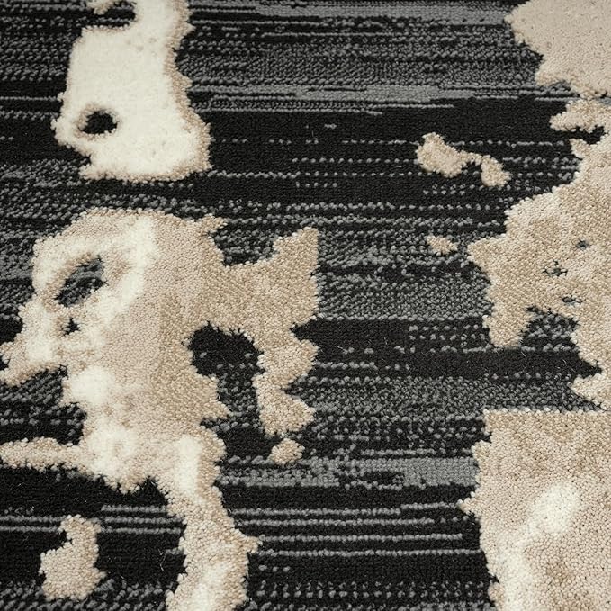 Abani Terra Cream Area Rug for Living Room, Bedroom - Black Abstract Pattern - 9' x 12' - Durable & Easy to Clean