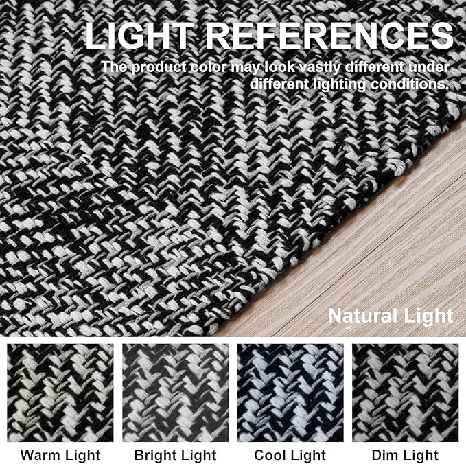 Collive Hallway Runner Rug, 2' x 6' Hand-Woven Reversible Washable , Black Cotton Modern Farmhouse Laundry Room Rug Long Carpet for Bathroom Sink Foyer Bedroom