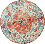 Lahome Bohemian Floral Medallion Round Rug - 4Ft Soft Bedroom Area Rug Oriental Distressed Washable Entryway Foyer Throw Mat Non-Slip Door Carpet for Dining Living Room Bedside Nursery, Orange/Multi