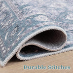 SERISSA 3x5 Boho Floral Area Rugs for Bedroom, Washable Kitchen Rugs Non-Slip, Ultra Soft Print Distressed Vintage Blue Grey Entry Rug Low-Pile Throw Rug Carpet for Bedroom Living Room Dorm Decor