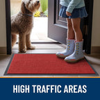 OLANLY Front Door Mat Indoor Outdoor Entrance, Waterproof Heavy Duty Doormat, Fade Resistant, Low Profile, Easy Clean Patio Porch Welcome Floor Mats for Entry, 59x34, Red