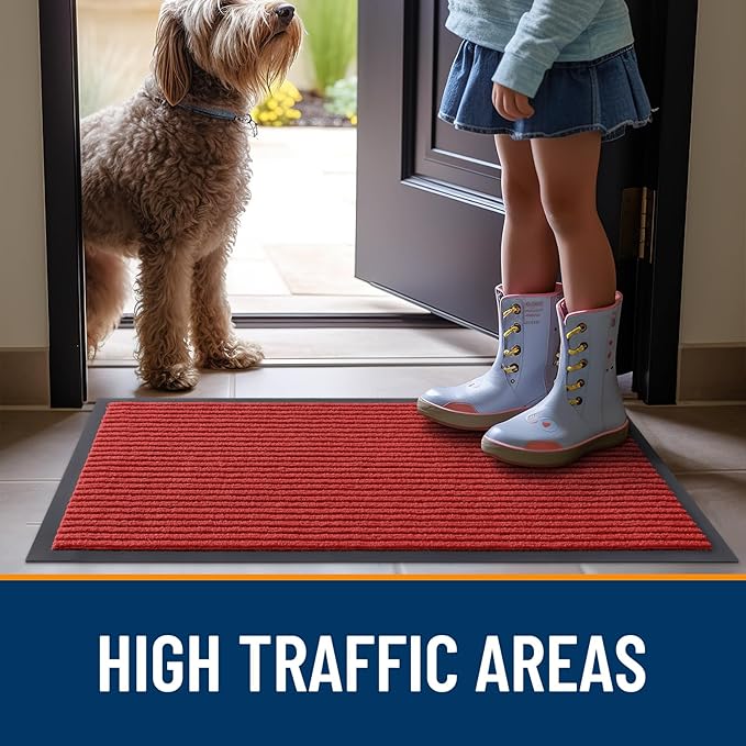 OLANLY Front Door Mat Indoor Outdoor Entrance, Waterproof Heavy Duty Doormat, Fade Resistant, Low Profile, Easy Clean Patio Porch Welcome Floor Mats for Entry, 47x32, Red