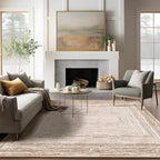 Phantoscope Washable Area Rug 5'x7' Non-Slip, Modern Neutral Boho Rugs for Living Room, Bedroom, Dining Room, Distressed Geometric Rectangle Pattern, Low-Pile Foldable Floor Carpet, Neutral Beige/Rust