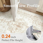 Runner Rug 3x10 Cream Hallway Washable Beige Carpet Non Slip Vintage Medallion Beige Carpet Low Pile Soft Distressed Retro Indoor Long Rug for Entryway Kitchen Bathroom Laundry Bedroom