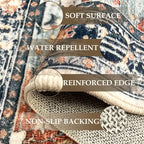 Area Rugs 3'x5' Washable Non-Slip, Floral Vintage Distress Print Pattern Medallion Carpet for Living Room Bedroom Dining Room, Beige Navy Blue Orange Colorful