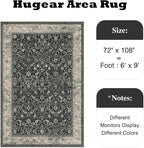 HUGEAR 6x9 Machine Washable Rugs Black Beige Hallway Large Area Rug Indoor Accent Rug Floral Low Pile Carpet Soft Throw Aesthetic Rug Bedroom Living Room Office Dining Room Laundry Room