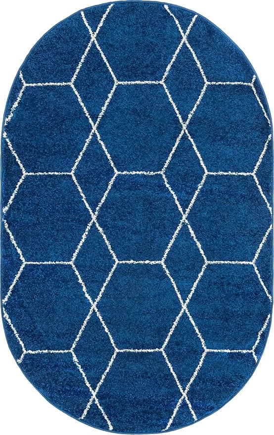 Unique Loom Trellis Frieze Collection Area Rug - Geometric (3' x 5' Oval, Navy Blue/ Ivory)