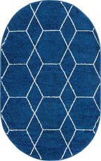 Unique Loom Trellis Frieze Collection Area Rug - Geometric (3' x 5' Oval, Navy Blue/ Ivory)
