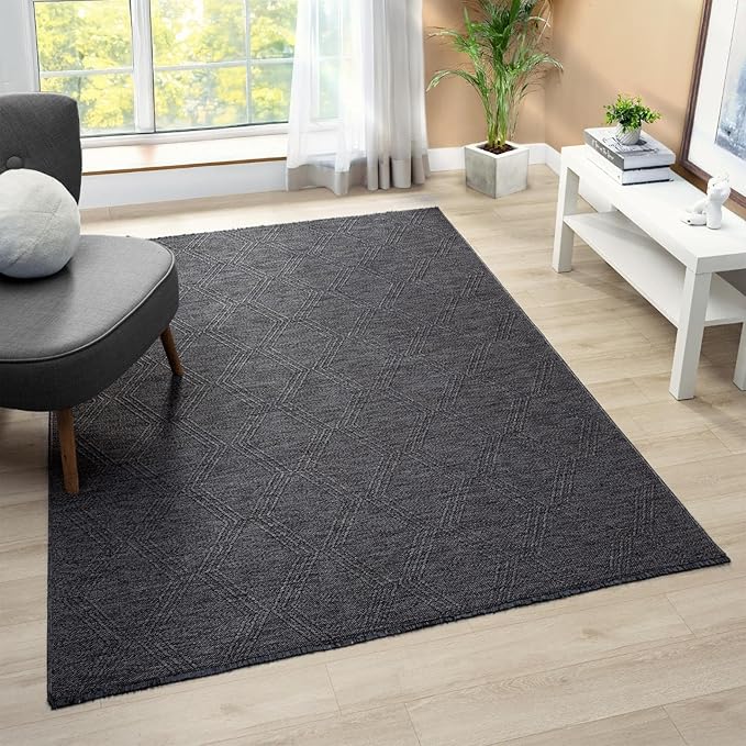 LUXE WEAVERS Modern Farmhouse Smoke 6x9 Washable Area Rug, Anti-Slip Diamond Pattern Carpet