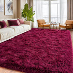 Burgundy Plush Rug for Living Room Fuzzy Carpet for Bedroom Dorm, Non-Slip High Pile Rug, Shag Rug for Playroom Nursery Home Office Decor 4X6 Ft