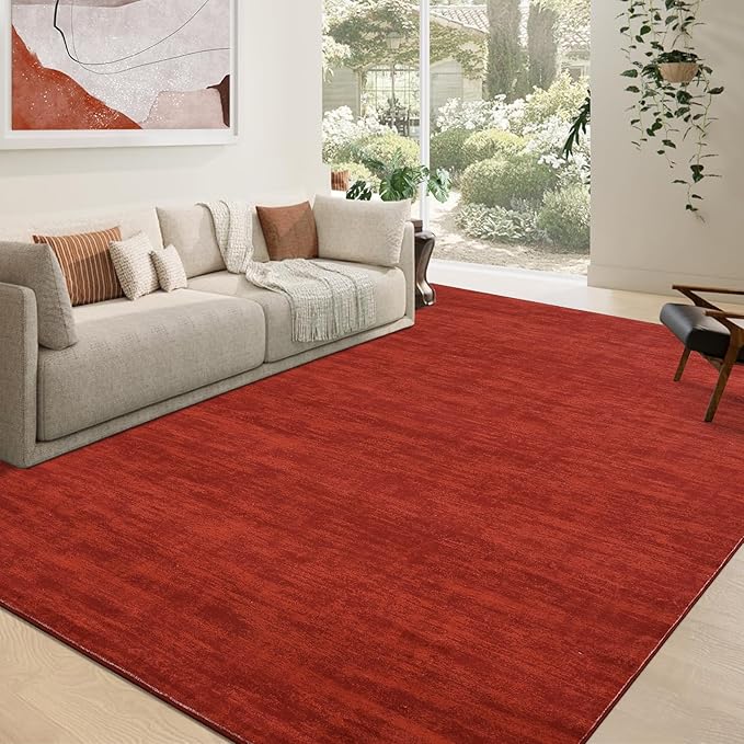 RUGSREAL Solid Color Rug for Living Room 8x10 Large Washable Bedroom Rug with Rubber Backing Low-Pile Modern Contemporary Indoor Area Rug Home Office Throw Carpet for Dining Room, 8' x 10' Red