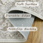7x9 Machine Washable Non Slip Vintage Area Rugs for Living Room, Low Pile Lightweight Print Rug for Bedroom, Dining Room, Home Office, Beige Gray