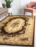 Unique Loom Versailles Collection Traditional Classic Floral Motif Area Rug (10' 0 x 13' 0 Rectangular, Brown/ Ivory)