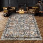 RUGSURE Washable Area Rugs - Perfect for Living Room, Bedroom, Kids Room, Nursery - Stain & Water Resistant Non-Slip, Pet & Child Friendly, Vintage Tribal Area Rugs (Turmeric and Grey, 3' x 5 ')